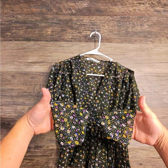 Zara Floral Wrap Blouse - Black and Multicolor - Picture 4 of 8